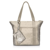 Unpadded Tote Bag with Zipper Pockets in Shimmer Golden Beige-Hi Love