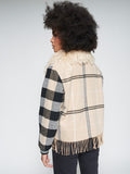 Vilagallo Check Bomber Jacket With Fringe, Beige, Black, Grey-Vilagallo