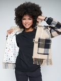 Vilagallo Check Bomber Jacket With Fringe, Beige, Black, Grey-Vilagallo