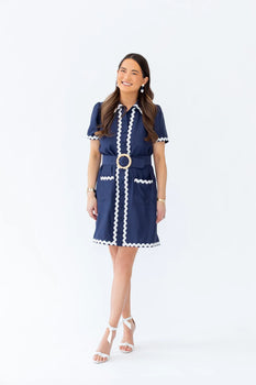 STS Belted Ric Rac Shirt Dress, Navy-Sail to Sable