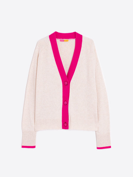 Vilagallo Wool Cashmere Cardigan, Ecru Neon Pink-Vilagallo