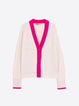 Vilagallo Wool Cashmere Cardigan, Ecru Neon Pink-Vilagallo