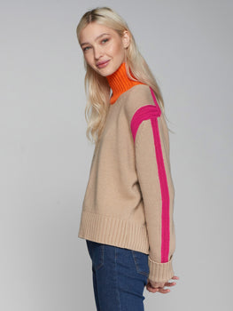 Vilagallo Jax Turtleneck Sweater, Beige Orange Neon Pink-Vilagallo