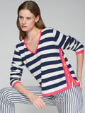 Vilagallo Striped Neon Side Button V, Navy Ecru-Vilagallo