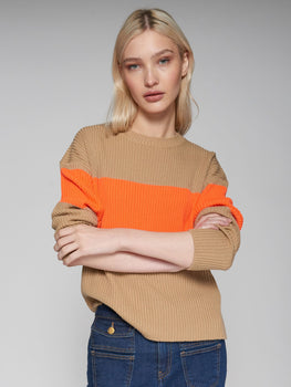 Vilagallo Colorblock Pullover, Ecru & Orange-Vilagallo