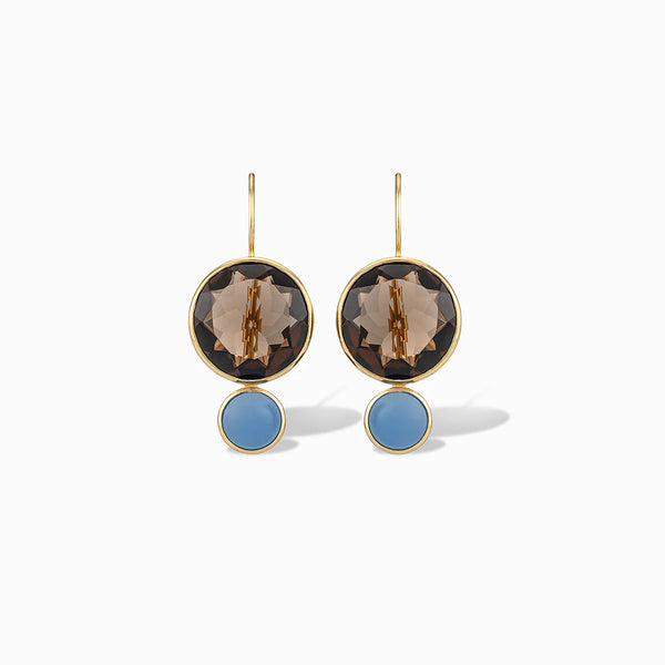 Color Block Drop Earring, Faceted Smoky Quarts & Blue Chalcedony-Laura Foote