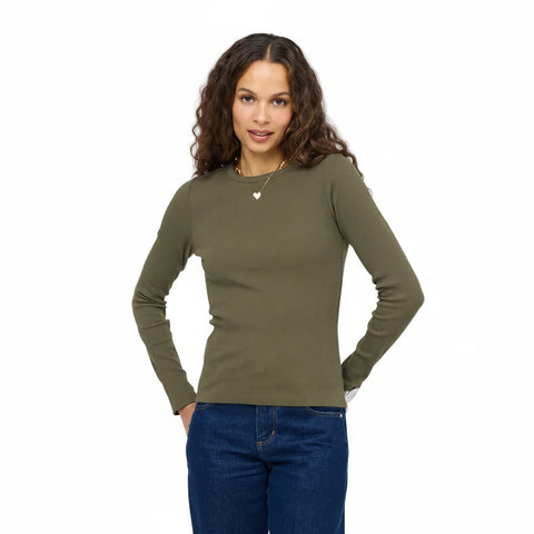 KR Long Sleeve Rib Tee, Army Green-Kerri Rosenthal
