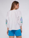 Mabel Shirt, Embroidered White Linen-Vilagallo