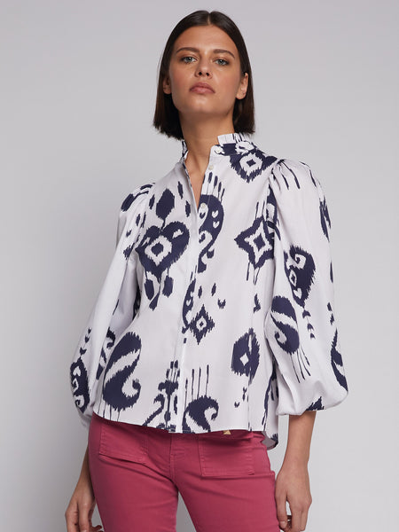 Vilagallo Tatiana Ikat, White Navy-Vilagallo