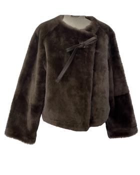 Linda Richards Asymmetrical Lamb Tie Jacket Brown-Linda Richards