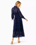 Amrita Eyelet Midi Dress, True Navy-Lilly Pulitzer