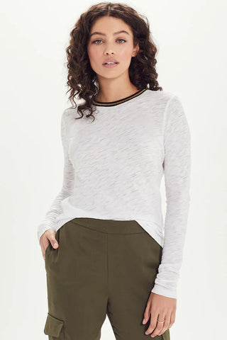 Long Sleeve Metal Tipped Ringer Tee, White-Goldie