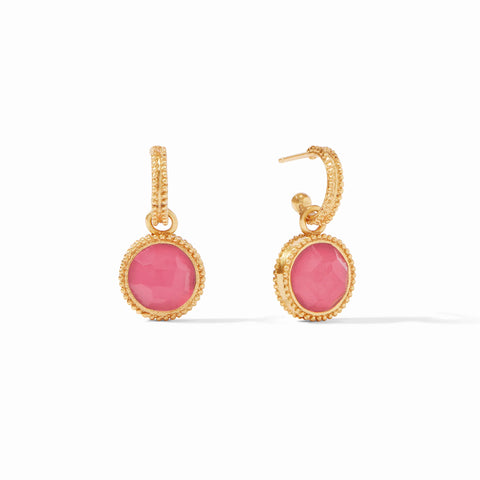 JV Fleur-de-Lis Hoop and Charm Earring, Pink Peony-Julie Vos