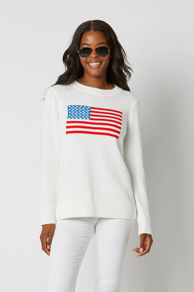 Flag Intarsia Sweater, White-Sail to Sable