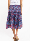 Dezi Floral Paisley Skirt, Navy/ Gold-Jude Connally