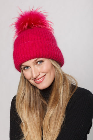 Angora/Wool Hat, Fuchsia-Linda Richards
